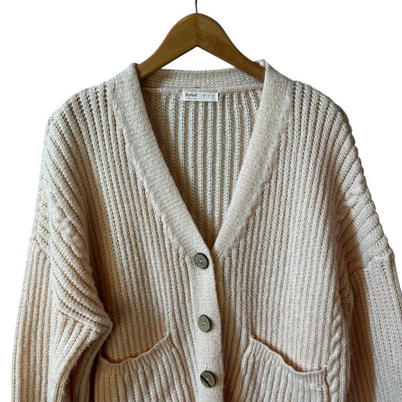 Romwe Women’s Balloon Sleeve Chunky Knit Button Cardigan Peach Small 4 Cottage - Picture 3 of 10